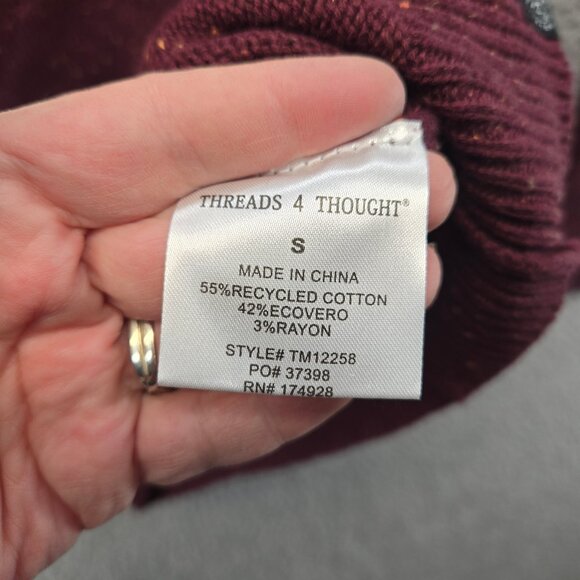 Threads 4 Thought Fleck Knit Raglan Crew Sweater Burgundy Cableknit Size… - Picture 5 of 10